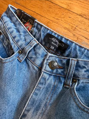 NEW Ed Hardy Light Blue Embroidered Wide Leg loose fit Women's Jeans 24 thumbnail 4