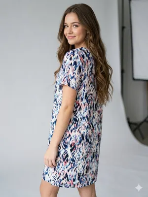 The Limited Ikat V-Neck Shift Dress Blue Pink Size Large NWT thumbnail 3