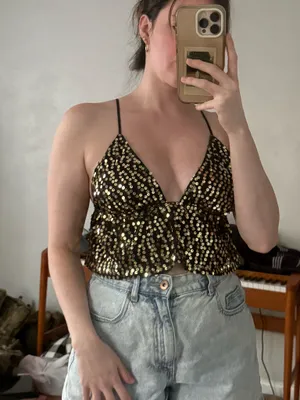 Black and gold sequin tank top thumbnail 2