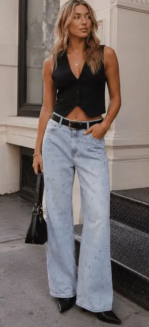 Nordstrom WOMEN'S BUTTON CLOSURE POCKETS RHINESTONES BELTED WIDE LEG DENIM PANTS thumbnail 1