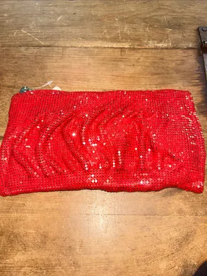 Red Mesh Sequin Ruched Clutch Evening Bag 10x5 NWT thumbnail 3