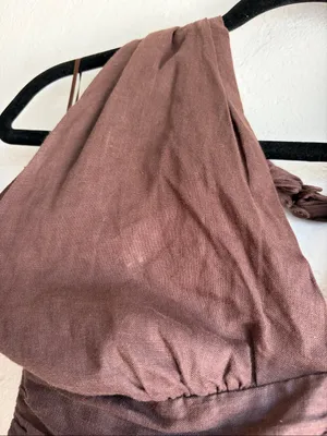 Dishh Harrier Linen Dress Womens 8 Dark Chocolate Brown Halter Midi Tiered thumbnail 3