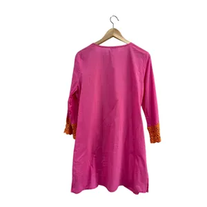 Mud Pie Pink Orange‎ Crochet Boho Swim Cover Up Tunic Size Large thumbnail 3
