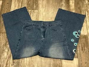 Stylish Blue Embroidered Women's Jeans Size Large thumbnail 1