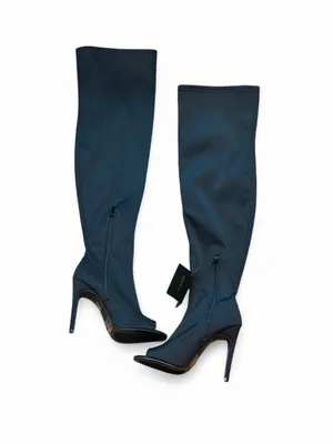NWT Forever 21 Black Stretch Peep Toe Over The Knee Stiletto Boots Size 6 thumbnail 3