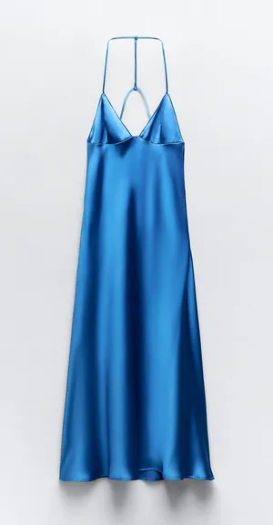 ZARA Blue Satin Silk Dress Size Small thumbnail 2