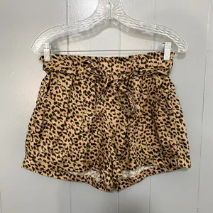 Aerie Tan Leopard Print Camp Paper Waist Lyocell Pull-on Summer Beach Shorts S thumbnail 2