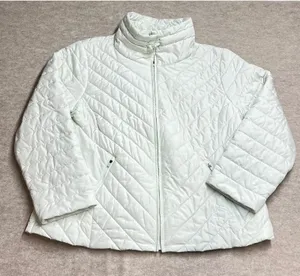 T‎ by Talbots Packable Puffer Jacket XL Mint Green Chevron Quilted Zip Up EUC thumbnail 1