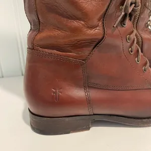 Frye Melissa Tall Lace Boots Women 7.5 Brown Leather Equestrian Riding Combat thumbnail 3