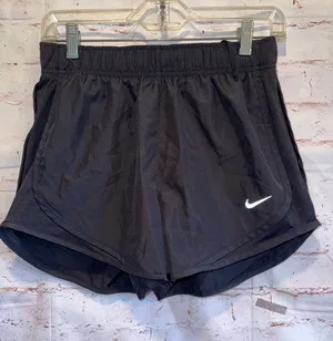 Nike Black Women Athletic Running Shorts White Swoosh tempo lined dri fit Small thumbnail 1