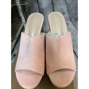 LAICIGO Wedge Platform Slide on Sandals Open Toe Cork Faux Suede Womens 9.5 New thumbnail 6