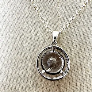 Silver tone circle rhinestone pendant necklace thumbnail 6
