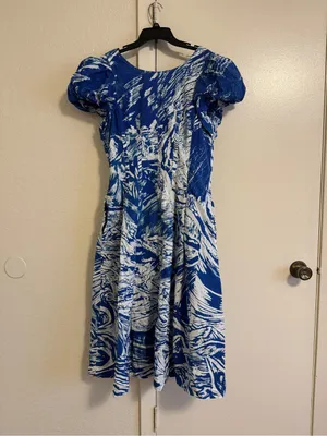 Jessie Zhao Blue Printmaking Scoop Neck Cotton Midi Dress Size 8 thumbnail 5