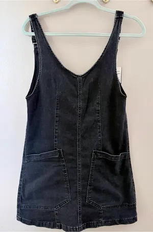 NWT Black Denim Jumper Overall Dress Casual Mini thumbnail 1