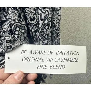 Gift‎ From Jerusalem Scarf Womens One Size Black White Paisley Cashmere Fringe thumbnail 7