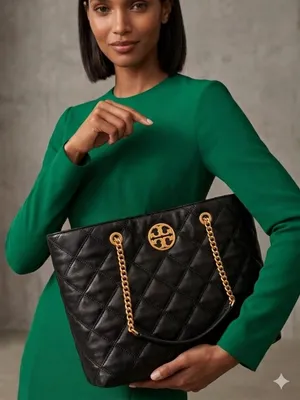 Authentic Tory Burch WILLA Quilted Chain Tote - Black NWT thumbnail 1