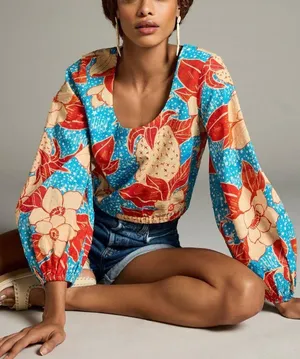 Anthropologie x Farm Rio Puff-Sleeve Bubble Blouse, Size S thumbnail 1