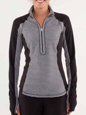 Black and White Stripe Zip U-Turn Lululemon Quarter Zip thumbnail 1