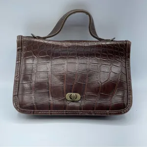 Vintage Brown Croc Embossed Faux Leather Maggie Lawrence Satchel Handbag Purse thumbnail 4