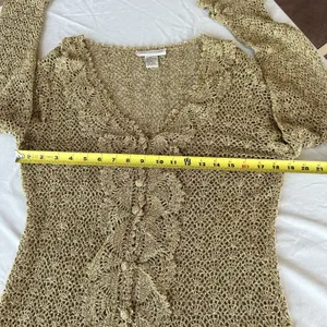 Vintage Y2K Crochet Silk Cotton Newport News Top M Sheer Ruffle Regency Fairy thumbnail 13