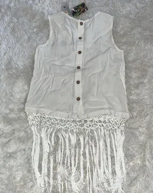 Sleeveless Lace Top W\Fringe Trim Color White Size M NWT thumbnail 6