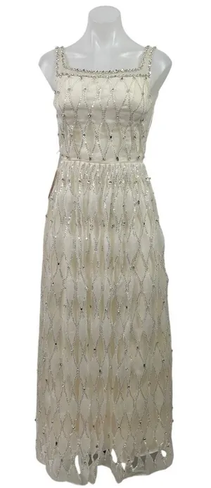 NEW Women's White Sequin Rhinestone Sleeveless Square Neck A-Line Tank Dress XS thumbnail 1