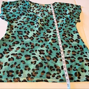 Show Me Your MuMu Womens Size Small Teal‎ Leopard Cheetah Short Sleeve Top Sheer thumbnail 5