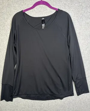 Yogalicious Large Womens Top Black Long Sleeve Stretch Comfort Solid Lightweight thumbnail 1