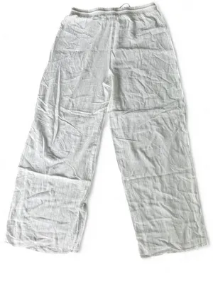 Abercrombie & Fitch white sheer loose linen pants with elastic waistband thumbnail 2