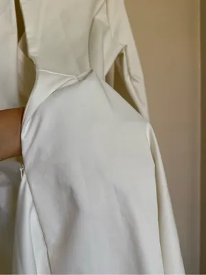 Ivory Long Sleeve Midi Dress Surplice Fit & Flare Bridal Wedding Small thumbnail 7