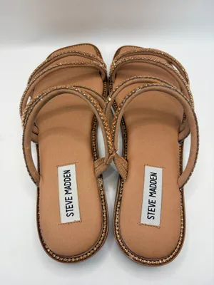 Steve Madden Bronze Beaded Strappy Slide Sandals Boho Glam Resort Summer Size 7 thumbnail 5
