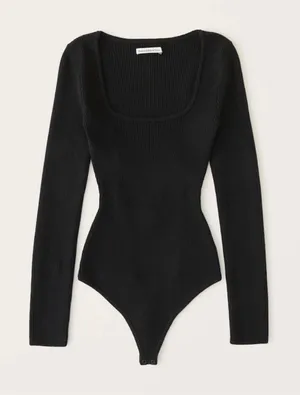 Abercrombie & Fitch Long Sleeve Squareneck Sweater Bodysuit Black Size Medium thumbnail 1