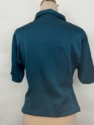 Victoria’s Secret 100% Silk Button-Front Short Sleeve Pajama Top Teal Medium thumbnail 3