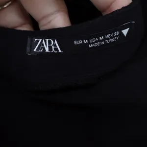 Zara Black Puff Sleeve Lace Up Back Mini Dress Square Neck Linen Blend Size M thumbnail 2