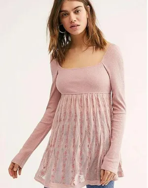 Free People Nitara Pale Pink Tunic Top Mesh thumbnail 1