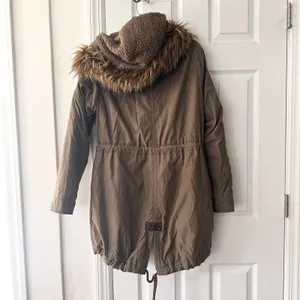 Abercrombie Military Green Brown Sherpa Fur Lined Hood Winter Parka Y2K Large thumbnail 6