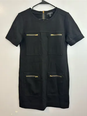 J. Crew Black Wool Blend Short Sleeve Retro Zipper Mini Shift Dress Size 2 thumbnail 2