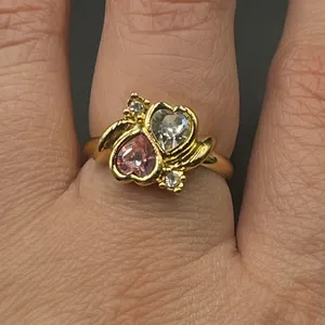 Double Hearts CZ Pink and Clear Rhinestone Ring in Gift Box Size 8 Vtg Avon thumbnail 3