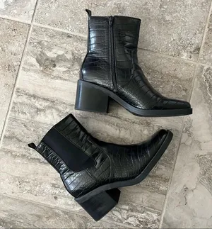 Bleecker & Bond Croc Platform Boots Leather Square Toe Block Heel Black Size 11 thumbnail 7