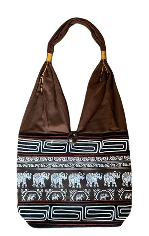 Elephant Print Boho Hobo Shoulder Bag Brown Tribal Ethnic Tote Purse Women thumbnail 1