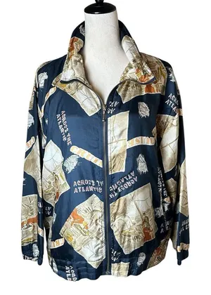 Vintage EVR Silk Windbreaker Statement Cruise‎ Jacket M | Y2K Travel Maximalist thumbnail 1