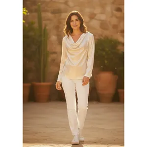 Diomi Reversible Cowl Neck Satin Blouse White Gold‎ Medium NWT thumbnail 3