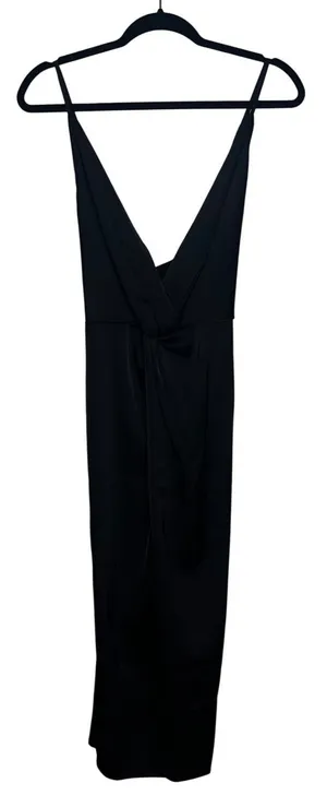 NWT‎ Nasty Gal Satin Twist Front Midi Dress Black V-Neck VZY0120 Woman's Size L thumbnail 1