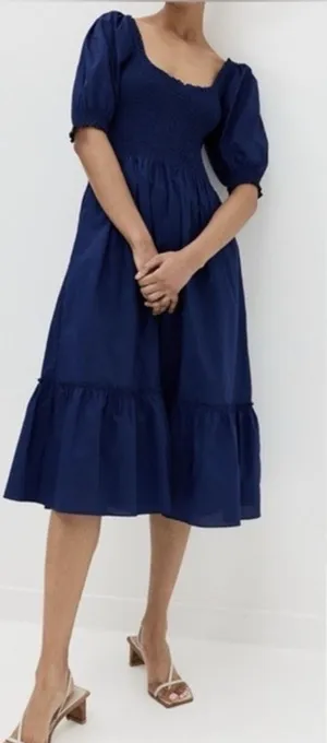 Hill House Nap Dress Navy Blue Smocked Short Puff Sleeve XXS EUC thumbnail 1