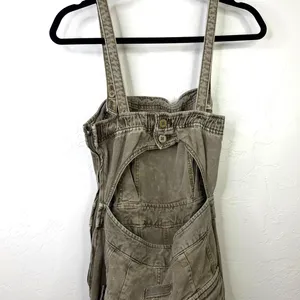 Free People FP Go West Olive Green Utility Cargo Denim Relaxed Leg Jumpsuit XS thumbnail 9