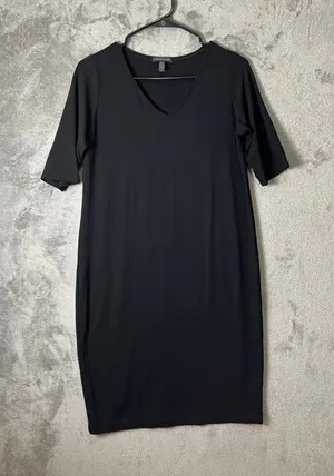 Eileen‎ Fisher Black V-Neck Shift Dress Short Sleeve Minimalist Capsule Size XS thumbnail 1