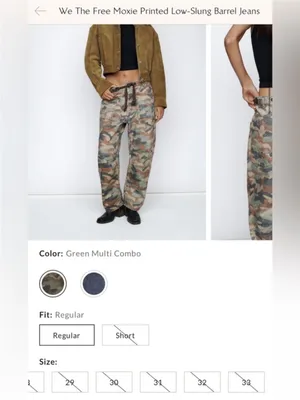 NWOT Free People We The Free Moxie Printed Low-Slung Barrel Jeans Green Camo 29 thumbnail 11