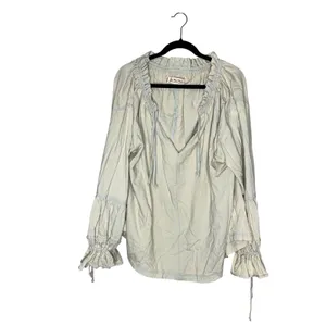 Free People We The Free Blouse Womens M Light Blue Excellent Boho Ruffle Top thumbnail 4