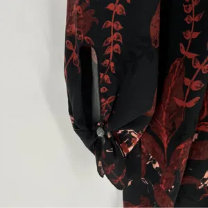 Aritzia Wilfred Charpont Dress‎ Open Back Dark Floral Black Burgundy Tie Sleeve thumbnail 4