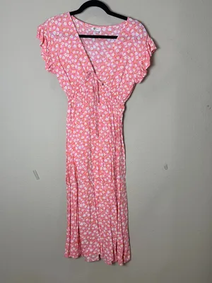 Billabong Picnic Date Midi Dress Pink Floral Size Small thumbnail 3